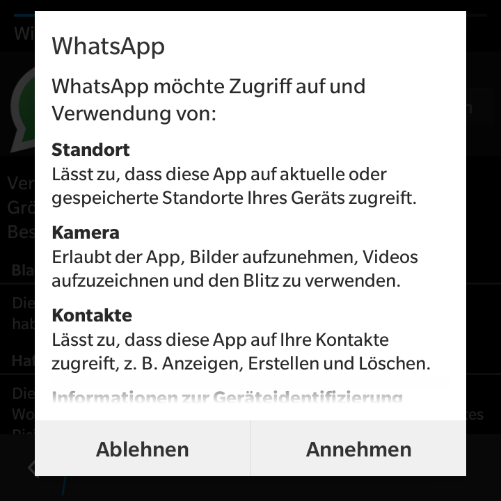 Rechteabfrage von WhatsApp